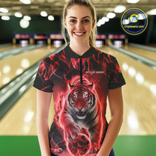 Load image into Gallery viewer, Custom Red Flame Tiger Bowling Quarter-Zip Shirts For Women, Tiger Bowling Team Shirt IPHW9762