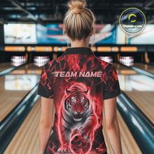 Load image into Gallery viewer, Custom Red Flame Tiger Bowling Quarter-Zip Shirts For Women, Tiger Bowling Team Shirt IPHW9762