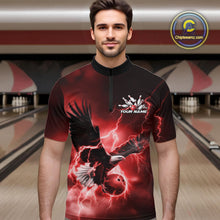 Load image into Gallery viewer, Custom Red Thunder Lightning Eagle Bowling Men Quarter-Zip Shirts, Eagle Bowling Team Jerseys IPHW10147