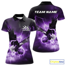Load image into Gallery viewer, Custom Purple Thunder Lightning Eagle Bowling Women Polo Shirts, Eagle Bowling Jerseys IPHW10148