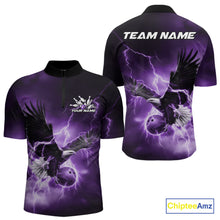 Load image into Gallery viewer, Custom Purple Thunder Lightning Eagle Bowling Men Quarter-Zip Shirts, Eagle Bowling Team Jerseys IPHW10148