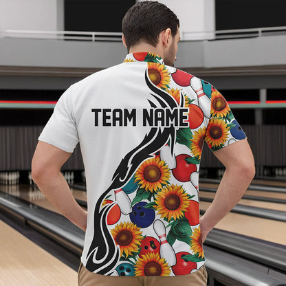Custom Sunflower Bowling Pattern Quarter-Zip Shirts For Men, Sunflower Bowling Team Shirts IPHW8440