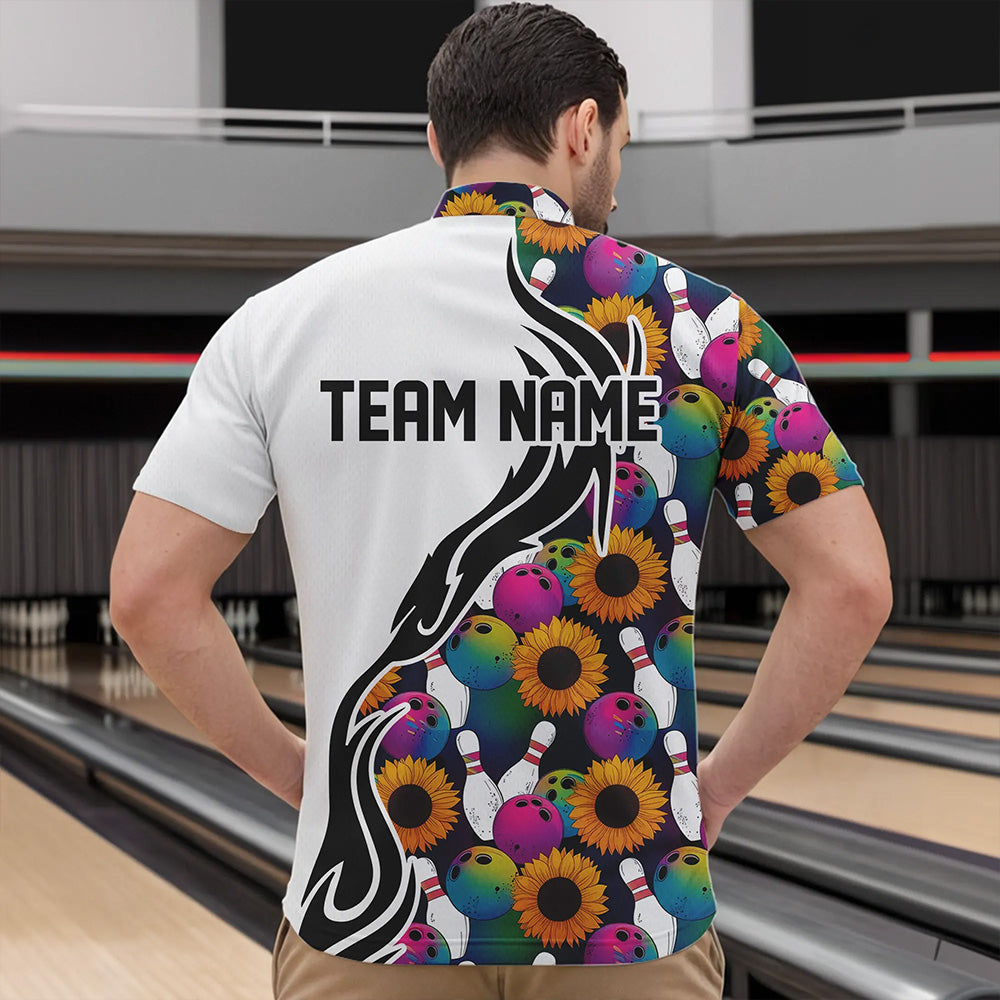 Custom Sunflower Bowling Pattern Quarter-Zip Shirts For Men, Sunflower Bowling Team Shirts IPHW8441