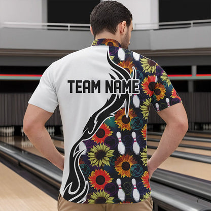 Custom Sunflower Bowling Pattern Quarter-Zip Shirts For Men, Sunflower Bowling Team Shirts IPHW8442