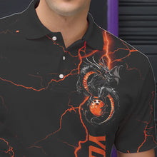 Load image into Gallery viewer, Black And Red Custom Dragon Bowling Polo Shirts For Men, Dragon Bowling League Shirts Outfits IPHW8686