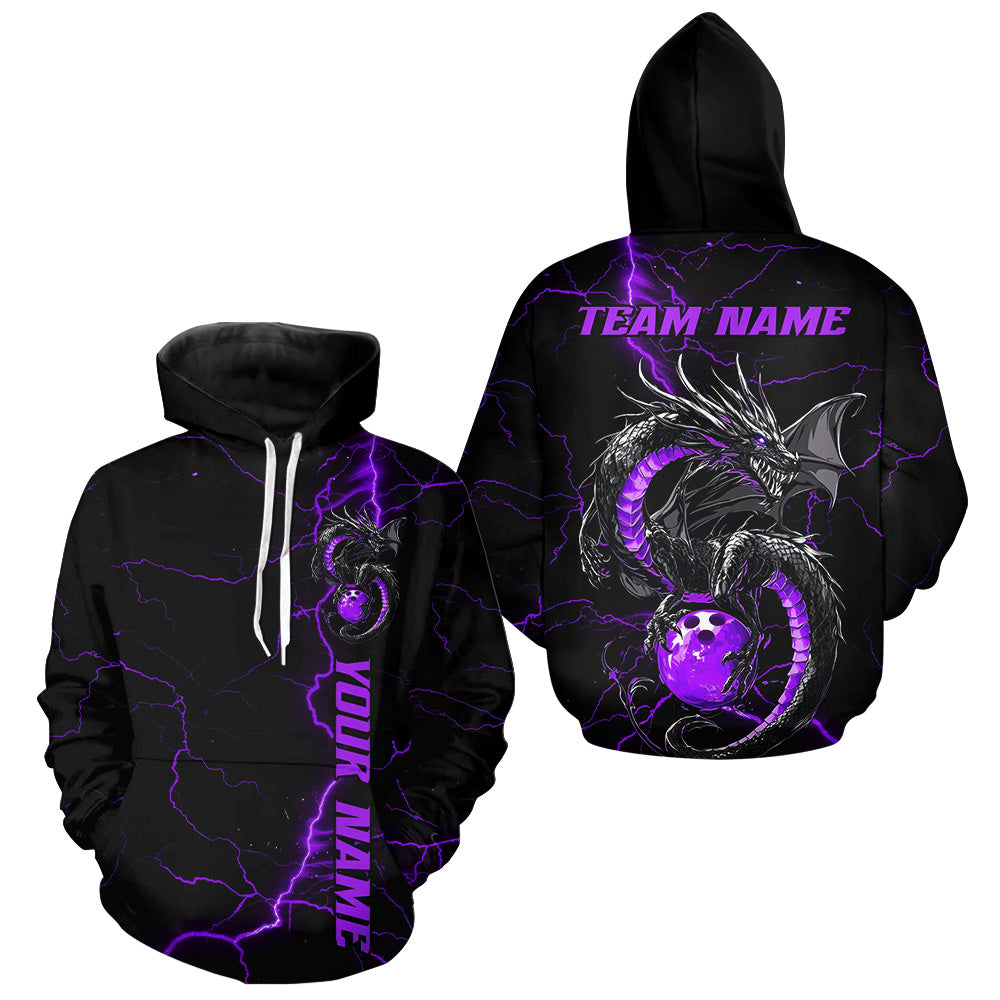 Black And Purple Custom Dragon Bowling Hoodie Shirts For Men And Women, Dragon Bowling League Shirts IPHW8687
