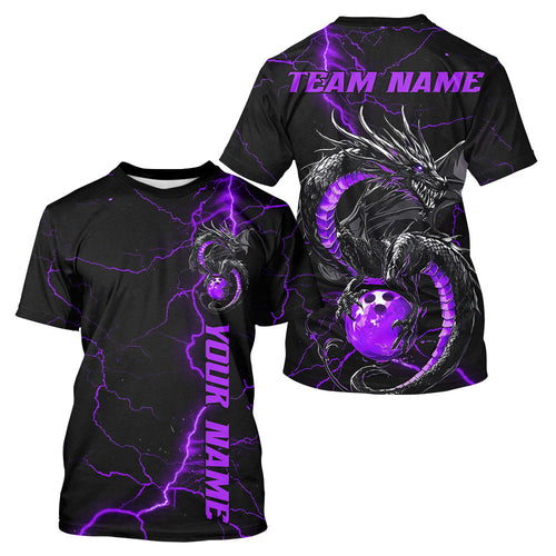 Black And Purple Custom Dragon Bowling T-Shirts For Men, Dragon Bowling League IPHW8687