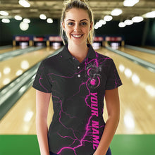 Load image into Gallery viewer, Black And Pink Custom Dragon Bowling Polo Shirts For Women, Dragon Bowling League Shirts IPHW8688