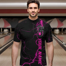 Load image into Gallery viewer, Black And Pink Custom Dragon Bowling Quarter-Zip Shirts For Men, Dragon Bowling League Shirts IPHW8688