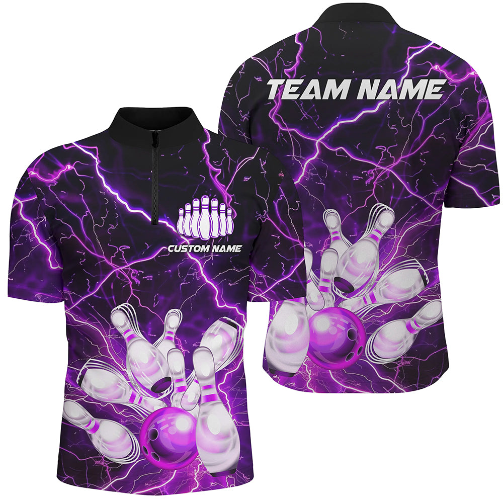 Purple Thunder Lightning Custom Strike Unisex Bowling Team Shirts, Unisex Bowling Jerseys IPHW6175