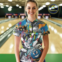 Load image into Gallery viewer, Custom Funny Graffity Bowling Quarter-Zip Shirts For Women, Bowling Team Shirt IPHW9381