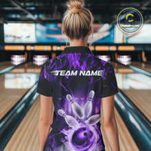 Load image into Gallery viewer, Custom Black And Purple Flame Bowling Women Quarter-Zip Shirts, Fire Bowling League Shirt IPHW9387