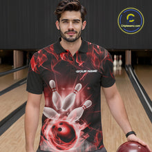Load image into Gallery viewer, Custom Black And Red Flame Bowling Team Polo Shirts For Men, Fire Bowling League Shirt IPHW9388