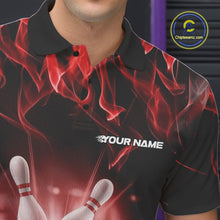 Load image into Gallery viewer, Custom Black And Red Flame Bowling Team Polo Shirts For Men, Fire Bowling League Shirt IPHW9388