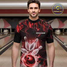 Load image into Gallery viewer, Custom Black And Red Flame Bowling Team Quarter-Zip Shirts For Men, Fire Bowling League Shirt IPHW9388