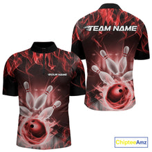 Load image into Gallery viewer, Custom Black And Red Flame Bowling Team Quarter-Zip Shirts For Men, Fire Bowling League Shirt IPHW9388