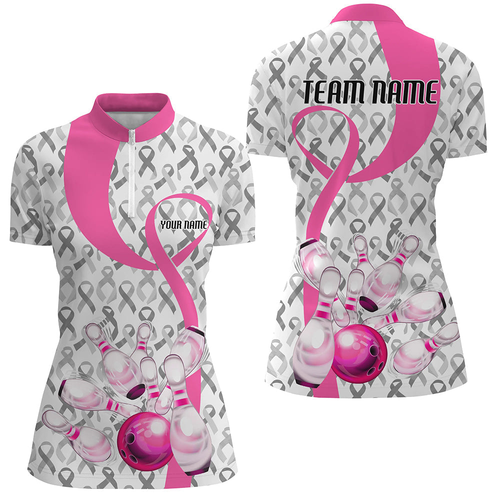 Custom Breast Cancer Pink Ribbon Ladies Bowling Shirts, Breast Cancer Awareness Team Jersey IPHW7012