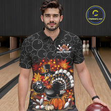 Load image into Gallery viewer, Custom Funny Thanksgiving Turkey Bowling Men Polo Shirts, Autumn Bowling Shirt IPHW9771