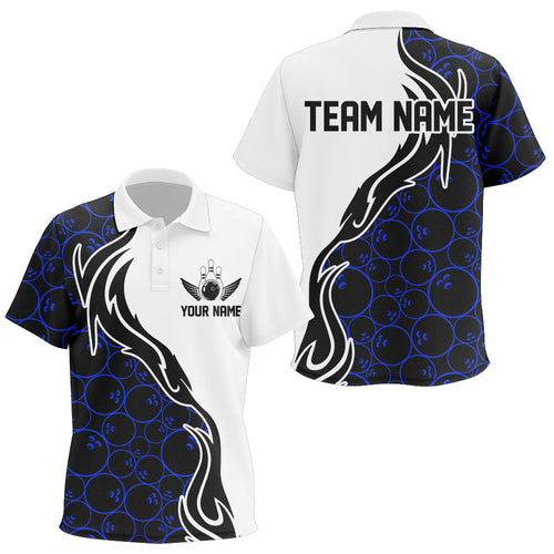 Blue Bowling Pattern Custom Kid Bowling Polo Shirts Flame Bowling Team Jerseys IPHW5307