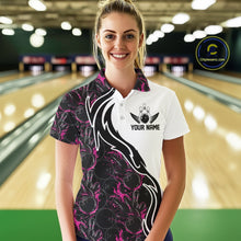 Load image into Gallery viewer, Custom Black And Pink Flame Bowling Team Shirts, Bowling League Shirt Women Bowling Jersey IPHW10546