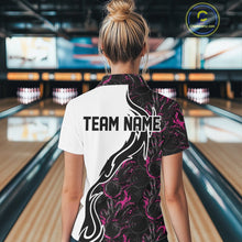 Load image into Gallery viewer, Custom Black And Pink Flame Bowling Team Shirts, Bowling League Shirt Women Bowling Jersey IPHW10546
