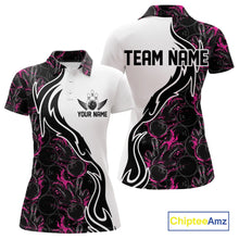 Load image into Gallery viewer, Custom Black And Pink Flame Bowling Team Shirts, Bowling League Shirt Women Bowling Jersey IPHW10546