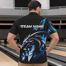 Load image into Gallery viewer, Custom Black And Blue Flame Dragon Bowling Quarter-Zip Shirts For Men, Dragon Bowling League Shirt IPHW8702