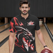 Load image into Gallery viewer, Custom Black And Red Flame Dragon Bowling Polo Shirts For Men, Dragon Bowling League Shirt IPHW8703