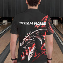 Load image into Gallery viewer, Custom Black And Red Flame Dragon Bowling Polo Shirts For Men, Dragon Bowling League Shirt IPHW8703
