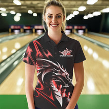 Load image into Gallery viewer, Custom Black And Red Flame Dragon Bowling Polo Shirt For Women, Dragon Bowling League Shirt IPHW8703