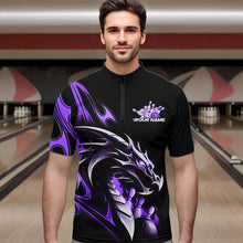 Load image into Gallery viewer, Custom Black And Purple Flame Dragon Bowling Quarter-Zip Shirts For Men, Bowling League Shirt IPHW8704