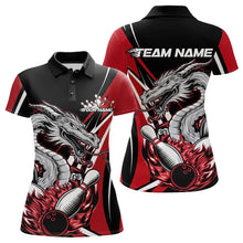 Load image into Gallery viewer, Custom Black And Red Flame Dragon Bowling Jerseys, Dragon Women Bowling Team Polo Shirts IPHW8710