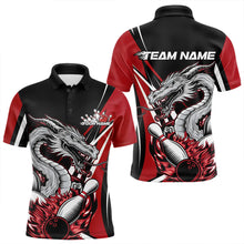 Load image into Gallery viewer, Custom Black And Red Flame Dragon Bowling Jerseys, Dragon Men Bowling Team Polo Shirts IPHW8710