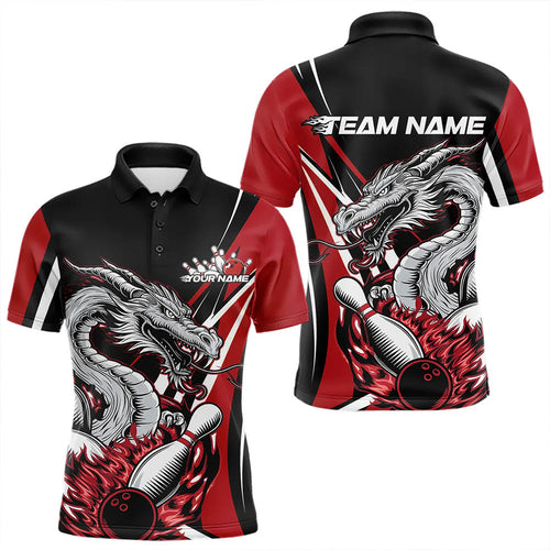 Custom Black And Red Flame Dragon Bowling Jerseys, Dragon Men Bowling Team Polo Shirts IPHW8710