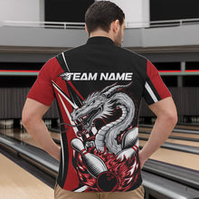 Load image into Gallery viewer, Custom Black And Red Flame Dragon Bowling Jerseys, Dragon Men Bowling Team Quarter-Zip Shirts IPHW8710