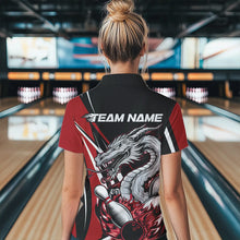Load image into Gallery viewer, Custom Black And Red Flame Dragon Bowling Jerseys, Women Bowling Team Quarter-Zip Shirts IPHW8710