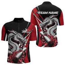 Load image into Gallery viewer, Custom Black And Red Flame Dragon Bowling Jerseys, Dragon Men Bowling Team Quarter-Zip Shirts IPHW8710