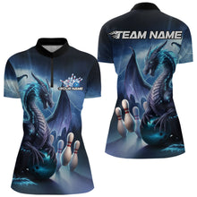 Load image into Gallery viewer, Custom Blue Thunder Lightning Dragon Bowling Women Quarter-Zip Shirts, Bowling Team Uniform IPHW8950