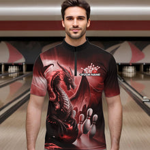 Load image into Gallery viewer, Custom Red Thunder Lightning Dragon Bowling Quarter-Zip Shirts For Men, Bowling Team Uniform IPHW8952