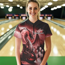 Load image into Gallery viewer, Custom Red Thunder Lightning Dragon Bowling Women Quarter-Zip Shirts, Bowling Team Uniform IPHW8952