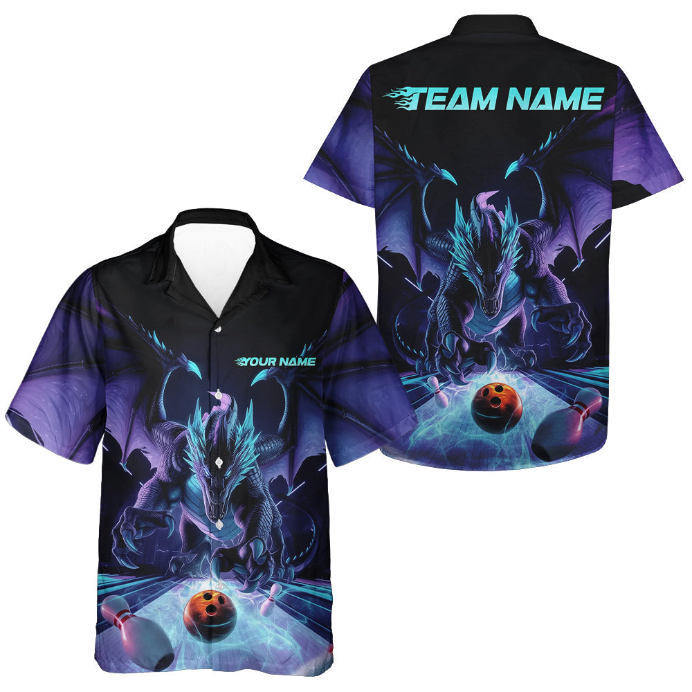 Custom Blue And Purple Dragon Bowling Jerseys, Dragon Bowling Team Hawaiian Shirts For Men And Women IPHW8954