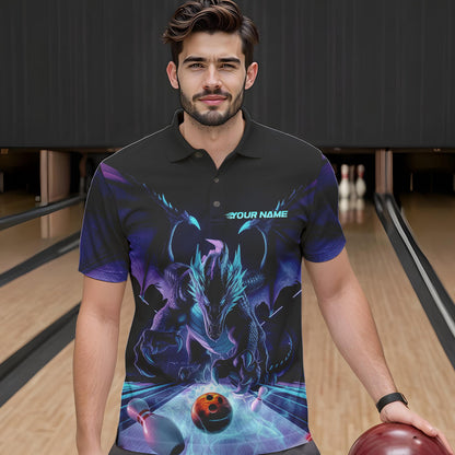 Custom Blue And Purple Dragon Bowling Jerseys, Dragon Bowling Team Polo Shirts For Men IPHW8954