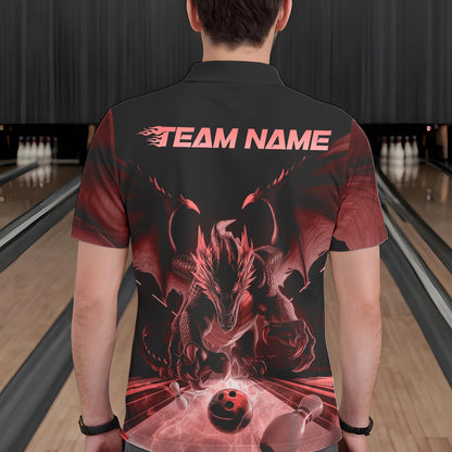 Custom Black And Red Dragon Bowling Jerseys, Dragon Bowling Team Polo Shirts For Men IPHW8955