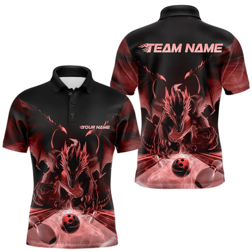 Custom Black And Red Dragon Bowling Jerseys, Dragon Bowling Team Polo Shirts For Men IPHW8955
