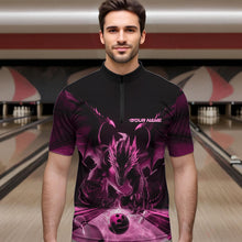 Load image into Gallery viewer, Custom Black And Pink Dragon Bowling Jerseys, Dragon Bowling Team Quarter-Zip Shirts For Men IPHW8956