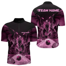Load image into Gallery viewer, Custom Black And Pink Dragon Bowling Jerseys, Dragon Bowling Team Quarter-Zip Shirts For Men IPHW8956