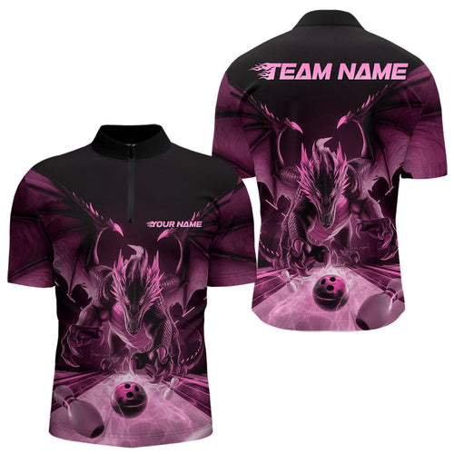 Custom Black And Pink Dragon Bowling Jerseys, Dragon Bowling Team Quarter-Zip Shirts For Men IPHW8956