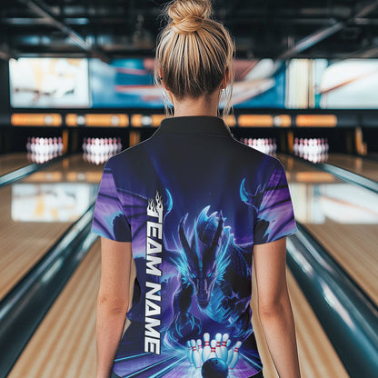 Custom Blue And Purple Dragon Bowling Women Quarter-Zip Shirts, Dragon Bowling League Shirt IPHW8958