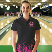Load image into Gallery viewer, Custom Pink Skull Smoke Bowling Team Women Polo Shirts, Halloween Bowling Outfit IPHW9772