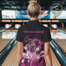 Load image into Gallery viewer, Custom Pink Skull Smoke Bowling Team Women Polo Shirts, Halloween Bowling Outfit IPHW9772